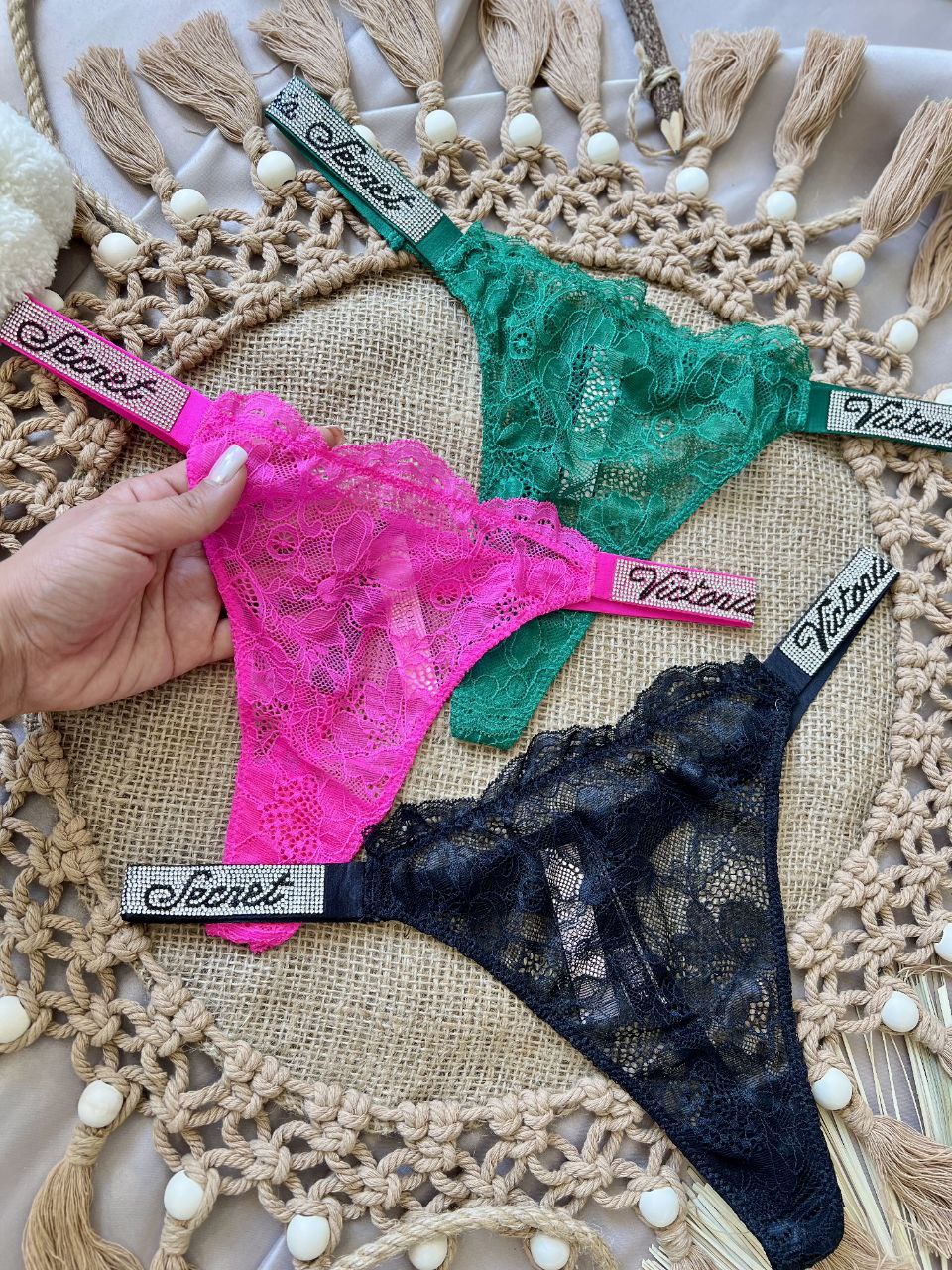 شورت دانتل بند نگینی Victoria’s Secret (بسته ۱۲ عددی)